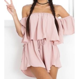 Showpo off the shoulder mauve romper